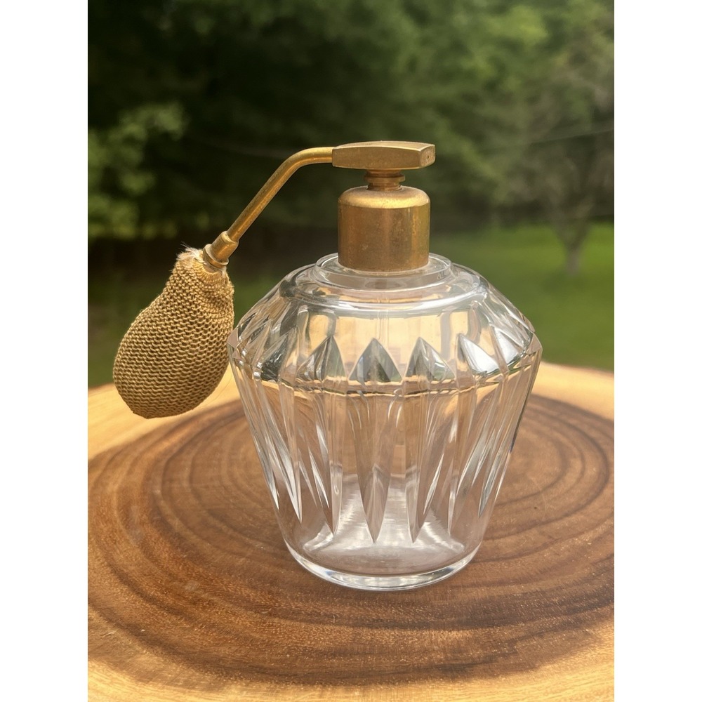 Vintage Baccarat France Crystal Perfume Atomizer Gold Mesh Bulb Signed